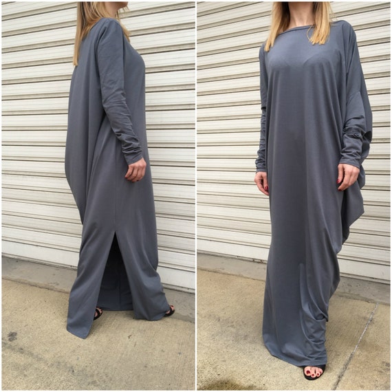 Black Maxi Dress Loose Kaftan Elegant Jersey Dress Long Sleeves Asymmetric Dress Nights in Prague EXPRESS SHIPPING