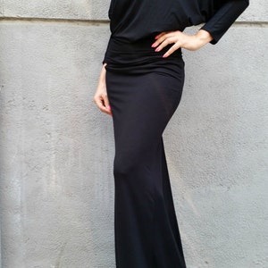 Black Women Maxi Dress / Loose Open Back Dress / Long Sleeve Extravagant Dress image 2