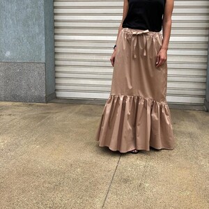 Women Long Elegant Skirt / Maxi Cotton Skirt / Oversize Summer Maxi Skirt with Pockets Ruffle Shuffle image 4