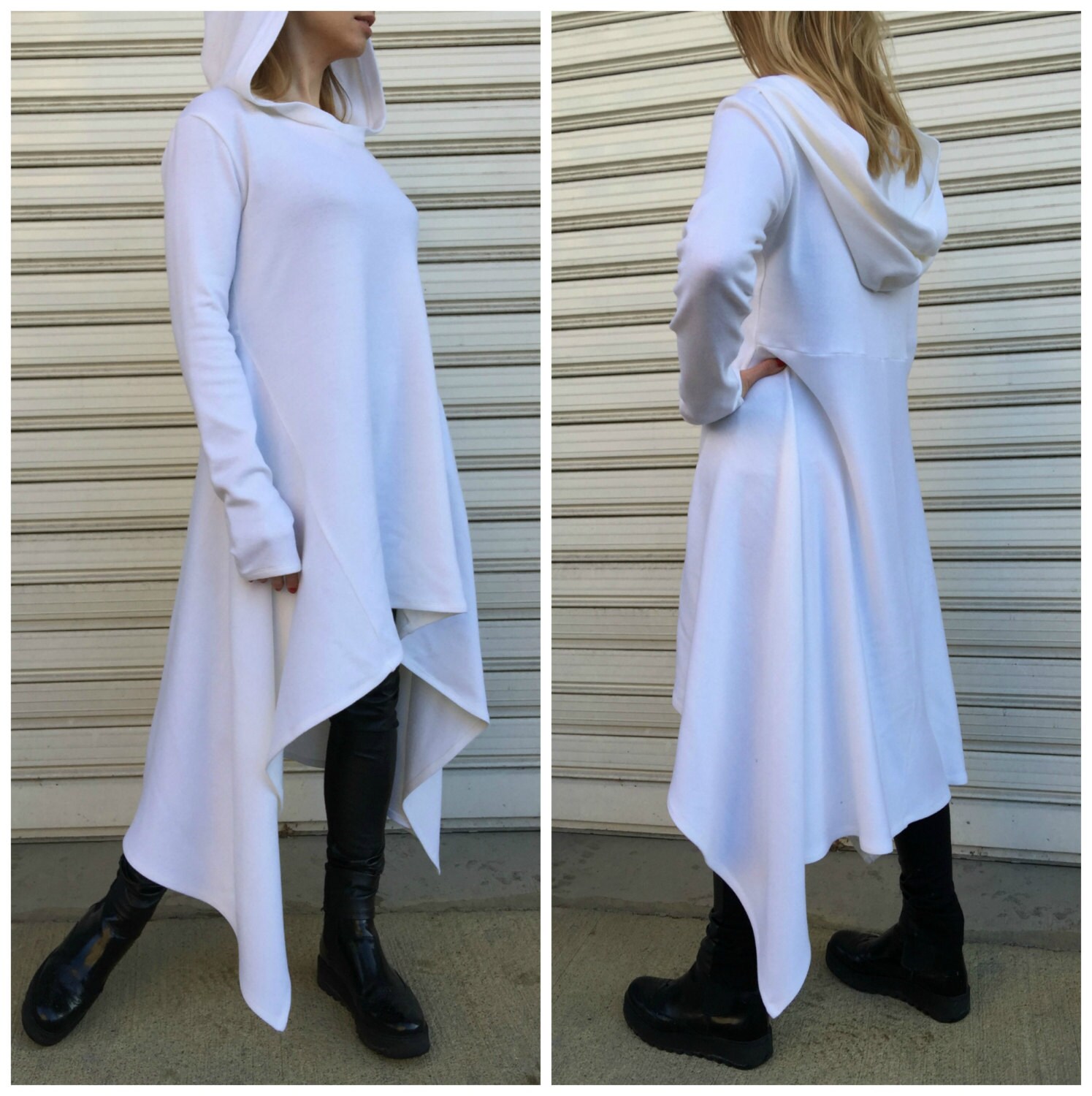 White Asymmetrical Sweater Dress / Oversized Hoodie Sweater / | Etsy
