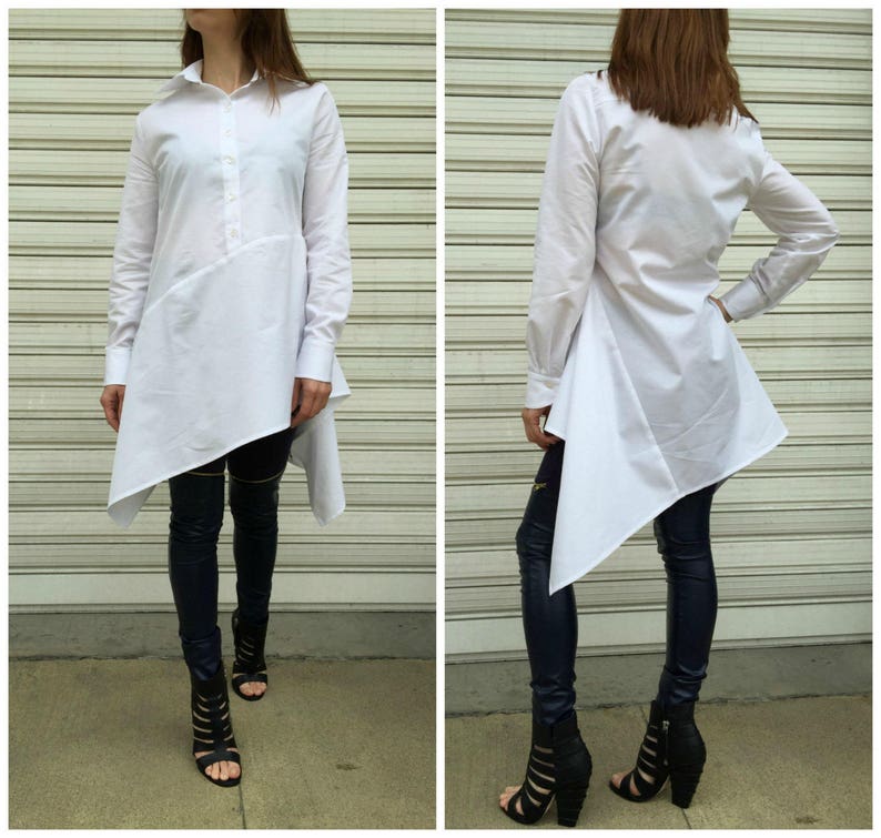 Asymmetrical White Shirt Dress Cotton Loose Dress Maxi White Blouse Oversize Shirt Top EXPRESS SHIPPING