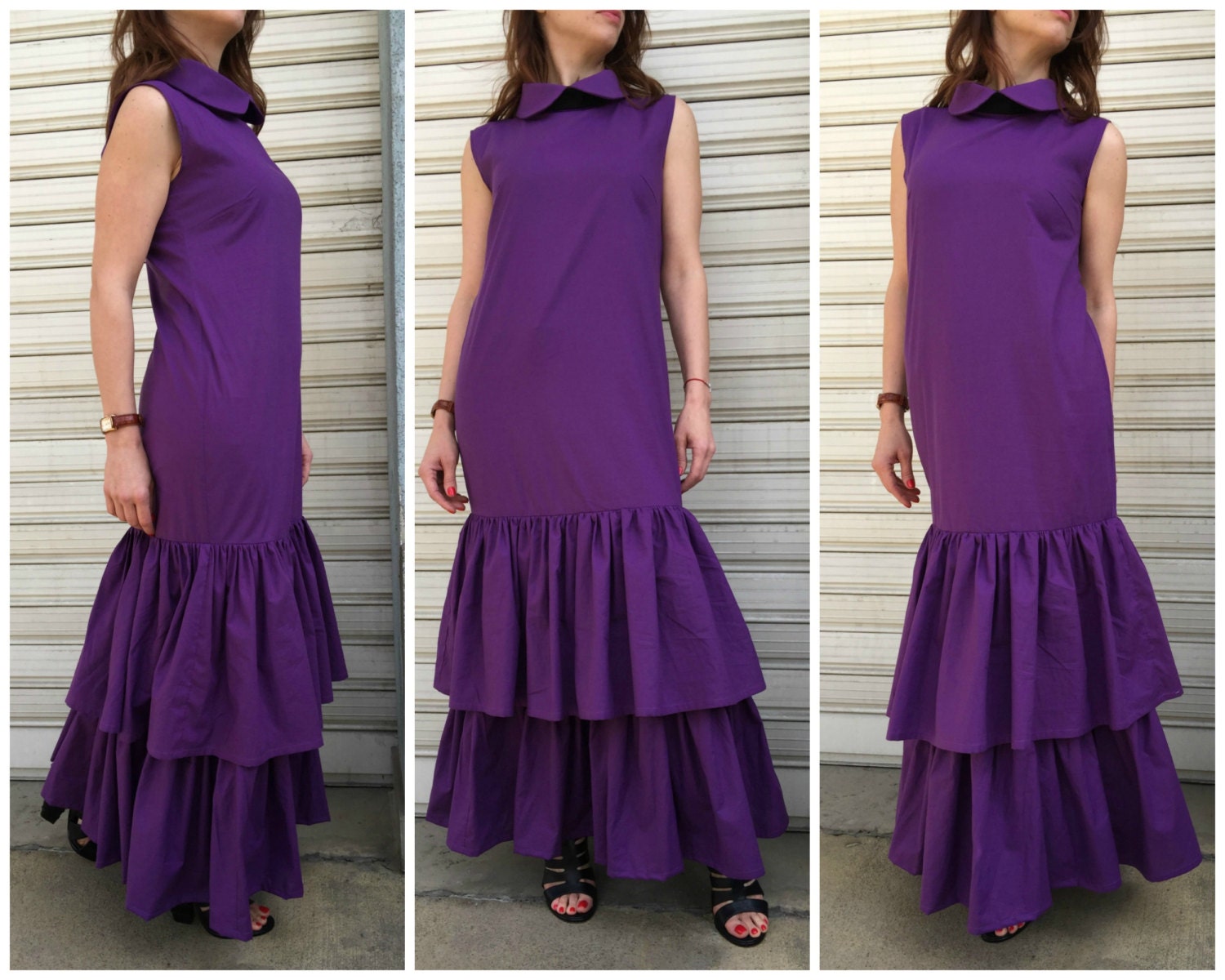 Purple Rosebud Print Sleeveless Dress for Summer