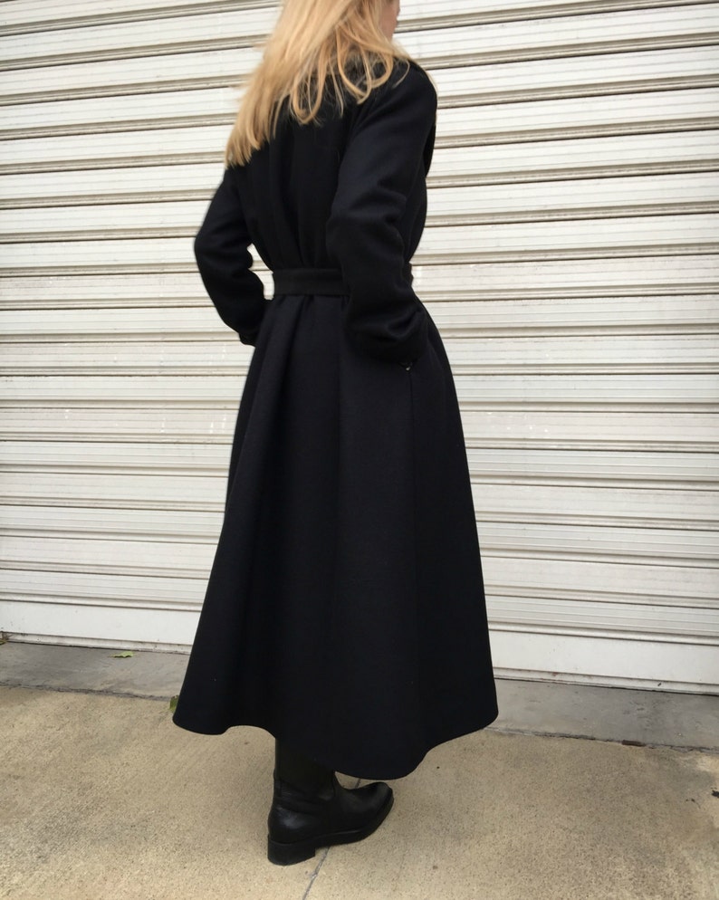 Black Maxi Wool Coat Oversize Cape Coat Unique Black High Collar Jacket Long Sleeved Lined Coat A Different Corner