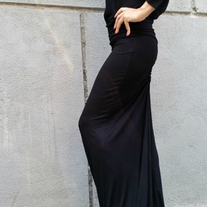 Black Women Maxi Dress / Loose Open Back Dress / Long Sleeve Extravagant Dress image 5