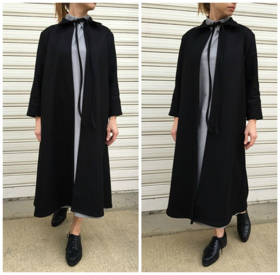 Wool Cape Coat With Pockets / Women Black Wool Cardigan / | Etsy