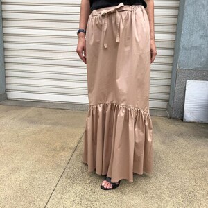 Women Long Elegant Skirt / Maxi Cotton Skirt / Oversize Summer Maxi Skirt with Pockets Ruffle Shuffle image 7
