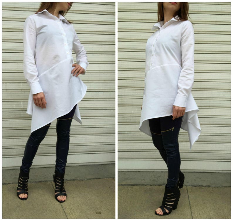 Asymmetrical White Shirt Dress Cotton Loose Dress Maxi White Blouse Oversize Shirt Top EXPRESS SHIPPING