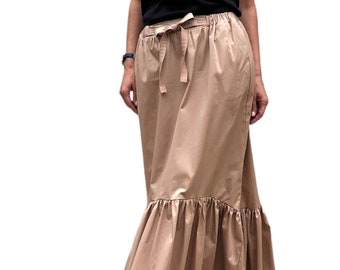 Maxi jupe élégante, jupe longue en coton avec poches - « Ruffle Shuffle »