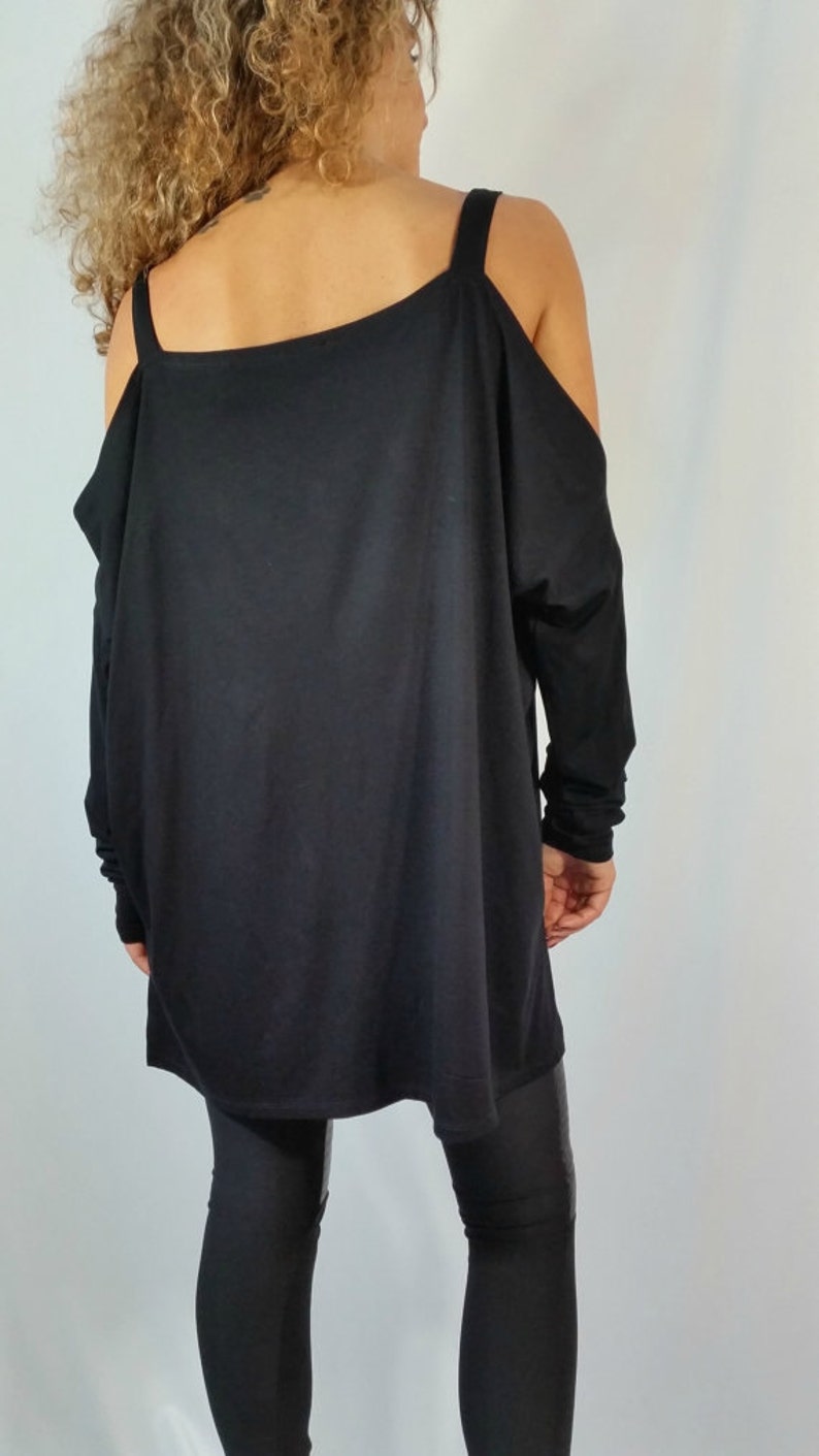 Black Asymmetrical Tunic Top / Loose Open Shoulders Blouse / | Etsy