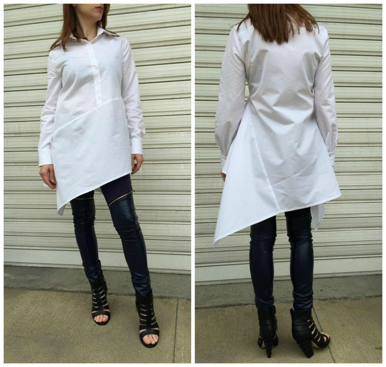 Asymmetrical White Shirt Dress Cotton Loose Dress Maxi White Blouse Oversize Shirt Top EXPRESS SHIPPING