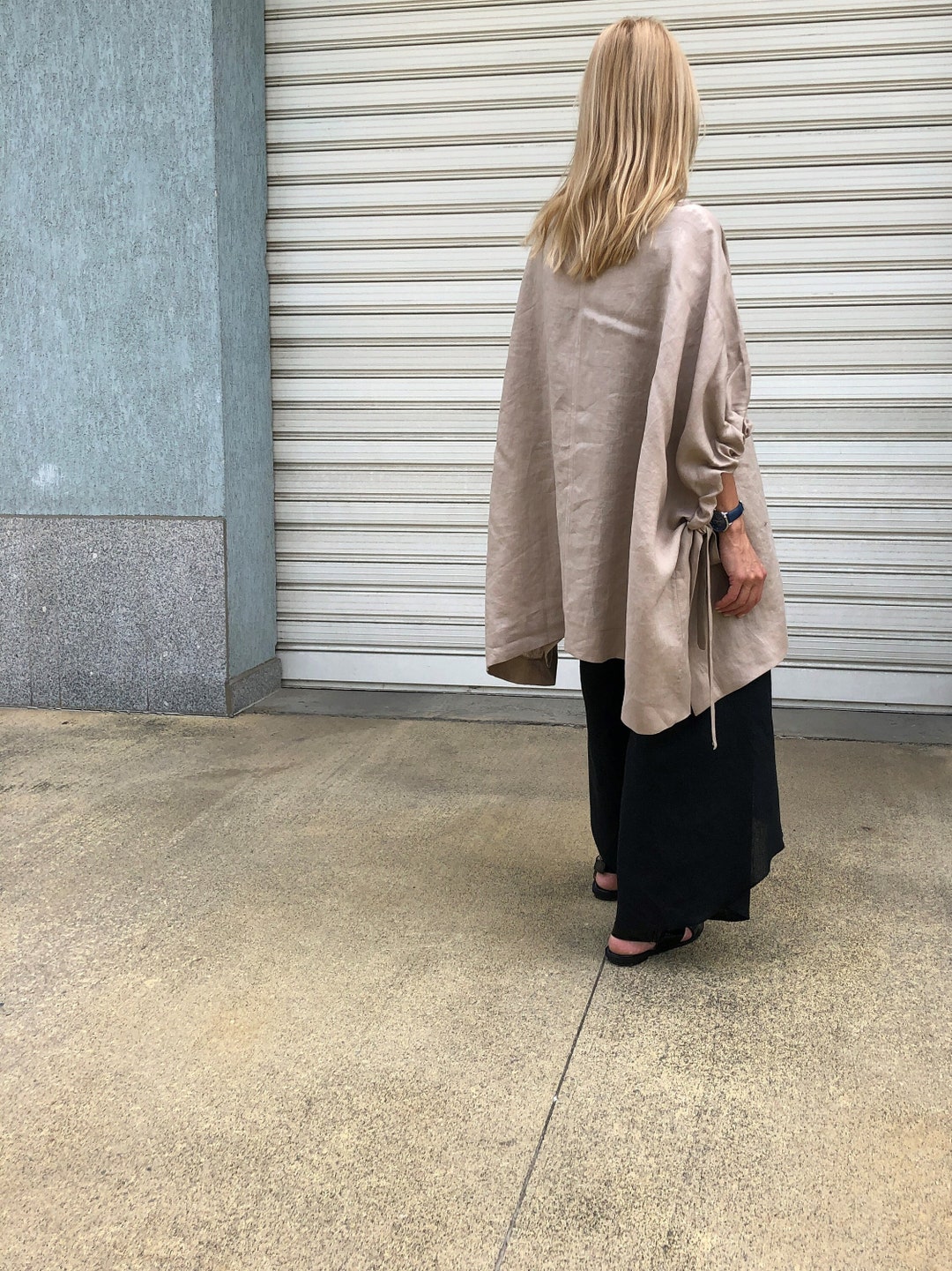 Beige Linen Top Oversized Midi Sleeves Blouse Loose Etsy