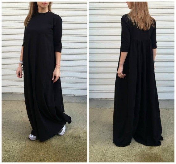 Black Jersey Maxi Dress / Women Long 
