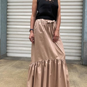 Women Long Elegant Skirt / Maxi Cotton Skirt / Oversize Summer Maxi Skirt with Pockets Ruffle Shuffle image 9