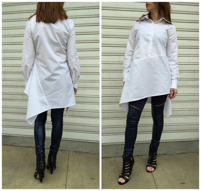 Asymmetrical White Shirt Dress Cotton Loose Dress Maxi White Blouse Oversize Shirt Top EXPRESS SHIPPING