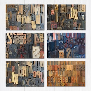Cartes postales de type typographie en bois