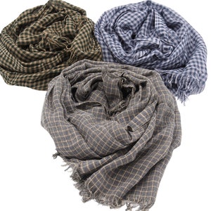 Cozy Checkered Cotton Scarf, Long Soft Plaid Scarf for All Seasons, Breathable cotton head&neck wrap Touch the Softness with 3 color avaible