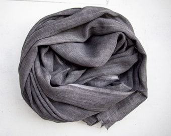 Gray cotton scarf,Stone washed dark gray natural cotton shawl,Father's day gift,Men's suit gray scarf,Gift to Him