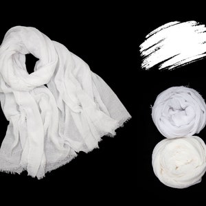 ホワイトプレーンコットンスカーフ、ウェディング用ブライズメイドホワイトショール、ナチュラルでとても柔らかいロングホワイト/オフホワイトガーゼターバン、彼女/お母さんへのギフト
