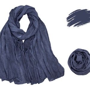 Blue Cotton Scarf with Stone-Washed Texture - Soft and Versatile Scarf for All Seasons - Perfect Father&#39;s Day Gift for Him