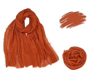 Lightweight Orange Turkish Cotton Scarf, Gauze Turban Wrap