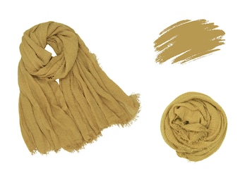 Mustard Cotton Gauze Scarf, Boho Sun Wrap