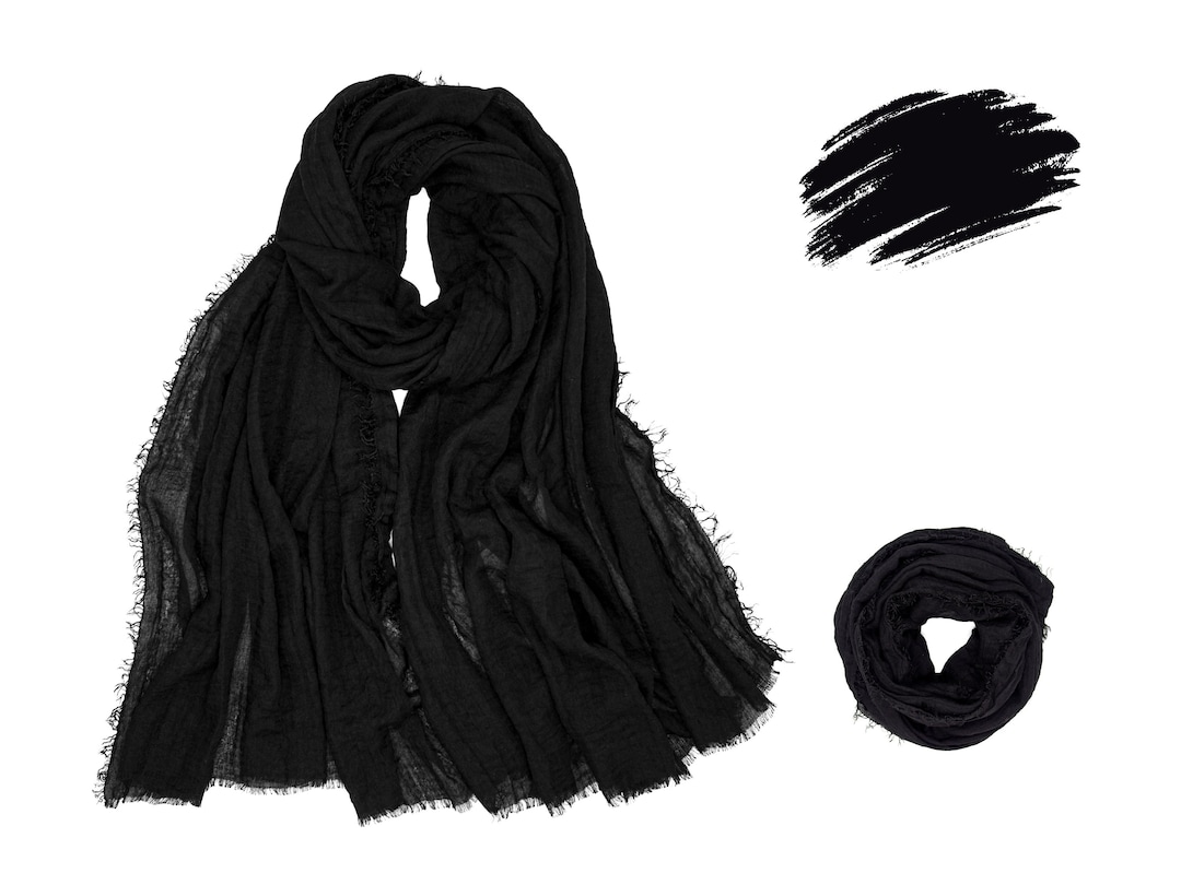 Black Cotton Scarf for Men, Thin Soft Long Unisex Black Shawl, Men's Scarf for Father's Day Gift