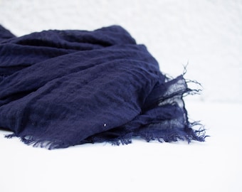 Natural Cotton Gauze Scarf, Indigo Blue, Bohemian Sun Wrap