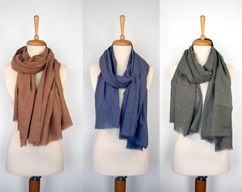 Turkish Cotton Scarf Set, Brown Blue Gray, Soft Pre-washed Shawls