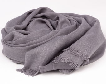 Gray Cotton Linen Scarf for Women and Men - Lightweight Summer Scarf with Shiny Texture - Natural Breathable Basic Head and Neck Wrap