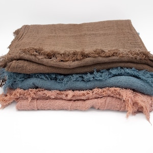 Rustic Cotton Boho Scarf, Lightweight Turkish Gauze Wrap, Summer Soft Crinkle Shawl, Natural Rustic Fabric, Hand Dyed 100% COTTON