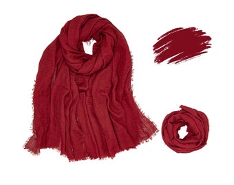 Red Gauze Scarf, Soft Breathable Cotton Viscose Blend, Valentine's Gift