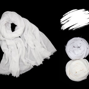 White Plain Cotton Scarf, Bridesmaid's White Shawl for Weddings,  Natural very soft long White/Off White Gauze Turban, Gift for SHE/HER/MOM