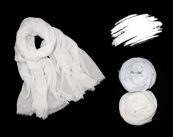 White Plain Cotton Scarf, Bridesmaid's White Shawl for Weddings,  Natural very soft long White/Off White Gauze Turban, Gift for SHE/HER/MOM
