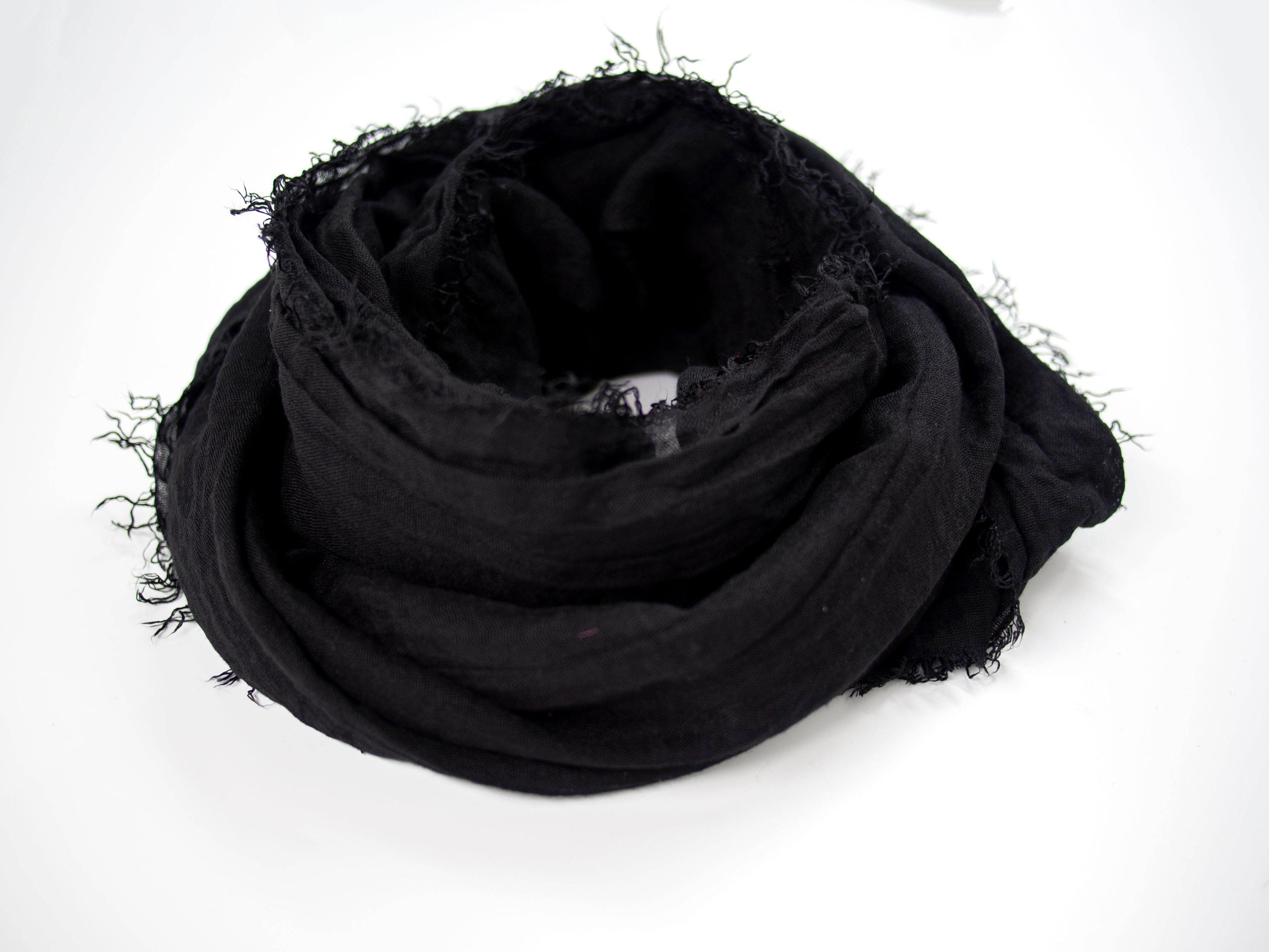 Black Cotton Scarf for Men Thin Soft Long Unisex Black Shawl Etsy