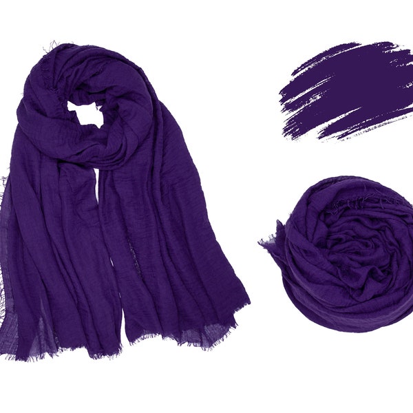 Lila langer und weicher atmungsaktiver Schal aus natürlicher Baumwolle für alle Jahreszeiten, leichter und dünner Baumwollschal für lässige Kleidung für Frauen, Schal als Geschenk für Sie