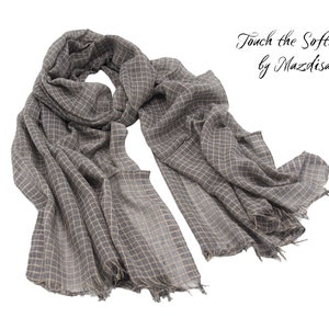 Cozy Checkered Cotton Scarf, Long Soft Plaid Scarf for All Seasons, Breathable cotton head&neck wrap Touch the Softness with 3 color avaible