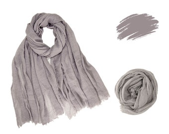 Natural Cotton Gauze Scarf, Light Gray Sun Wrap, Boho Style