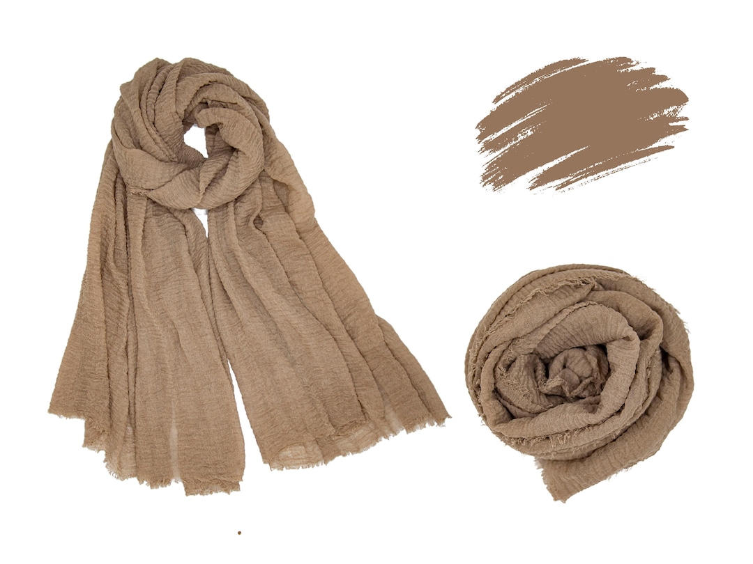 Natural Cotton Brown Desert Scarf, Boho Gift, Light Summer Scarf,long and Soft Brown Cotton ...