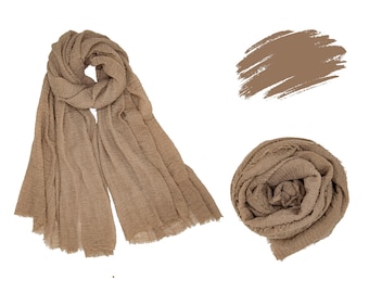 Sciarpa da deserto in cotone naturale marrone, regalo Boho, sciarpa estiva leggera, scialle lungo e morbido in cotone marrone, foulard per testa e collo, sciarpa lunga da uomo con turbante