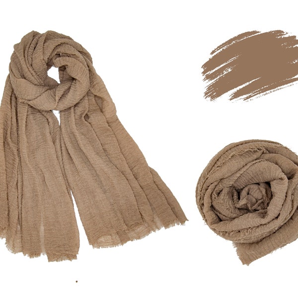 Natural cotton brown desert scarf, Boho gift, Light summer scarf,Long and soft brown cotton shawl,Head&neck wrap,Mens turban long head scarf