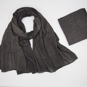 Dark Gray Natural Stone Washed Cotton Scarf, Men&#39;s suit stylish long shawl,Breathable head&neck wrap, Scarf gift for men,Gift to Him