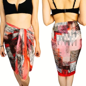 Colorful Printed Summer Sarong - Womens Bikini Cover Up - Short Swimsuit Cover Up - Lightweight Transparent Beach Scarves