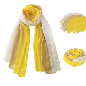 Yellow rainbow cotton scarf,Soft long and transparent stylish shawl,Minimalist boho gift scarf,Rainbow head&neck unisex wrap for all seasons