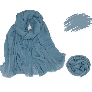 Blue cotton scarf, Long and soft natural  shawl for all seasons, Minimalist  head neck wrap, Breathable lightweight cotton head scarf