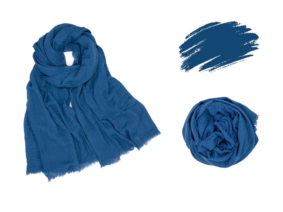 Blue Long Cotton Scarf Thin Soft Dark Blue Natural Shawl Etsy