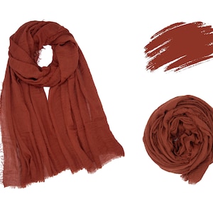Rust Head Scarf, Natural Warm Long Soft Red Cotton Shawl, Breathable Gauze Head Turban, Comfortable Head Neck Wrap, Gift for HER/MOM