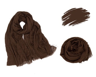 Dark Brown cotton scarf, Long and soft natural shawl for all seasons, Minimalist head neck wrap, Breathable lightweight cotton head scarf