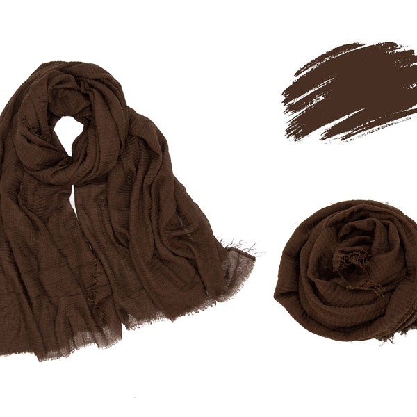 Dark Brown cotton scarf, Long and soft natural shawl for all seasons, Minimalist head neck wrap, Breathable lightweight cotton head scarf