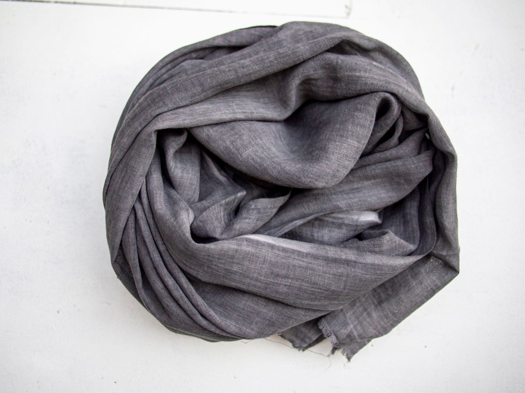 Gray Cotton Scarf,stone Washed Dark Gray Natural Cotton Shawl,father's