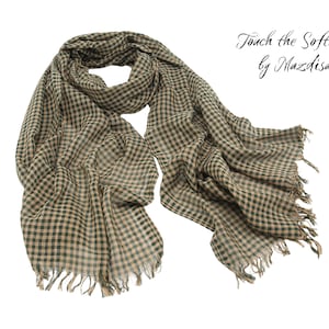 Cozy Checkered Cotton Scarf, Long Soft Plaid Scarf for All Seasons, Breathable cotton head&neck wrap Touch the Softness with 3 color avaible